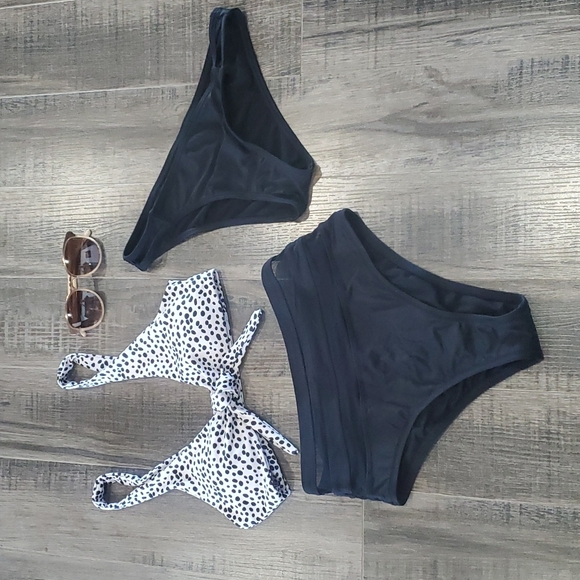 Shade & Shore Other - Bikini set with tie front top, high rise mesh detail bottom, and low rise bottom